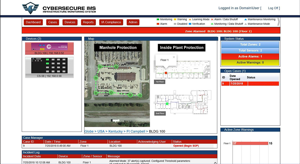 Infrastructure Monitoring System™ IMS Alarm Dispatching Dashboard